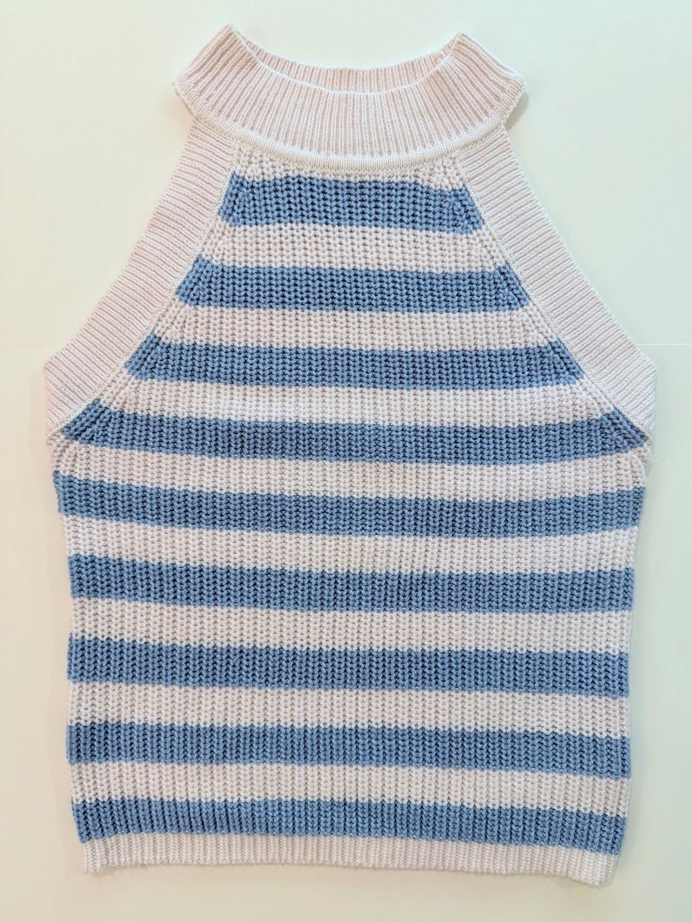 Blue White Striped Chunky Knit Sleeveless Sweater Tank M